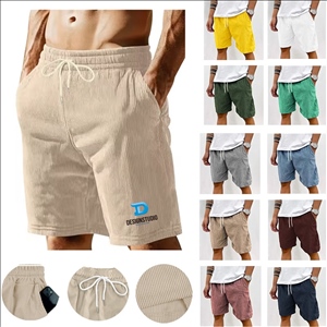 Men Mid Waist Breathable Drawstring Corduroy Woven Shorts
